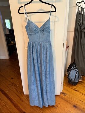 Azazie Light Blue Floral Jacquard Maxi Dress